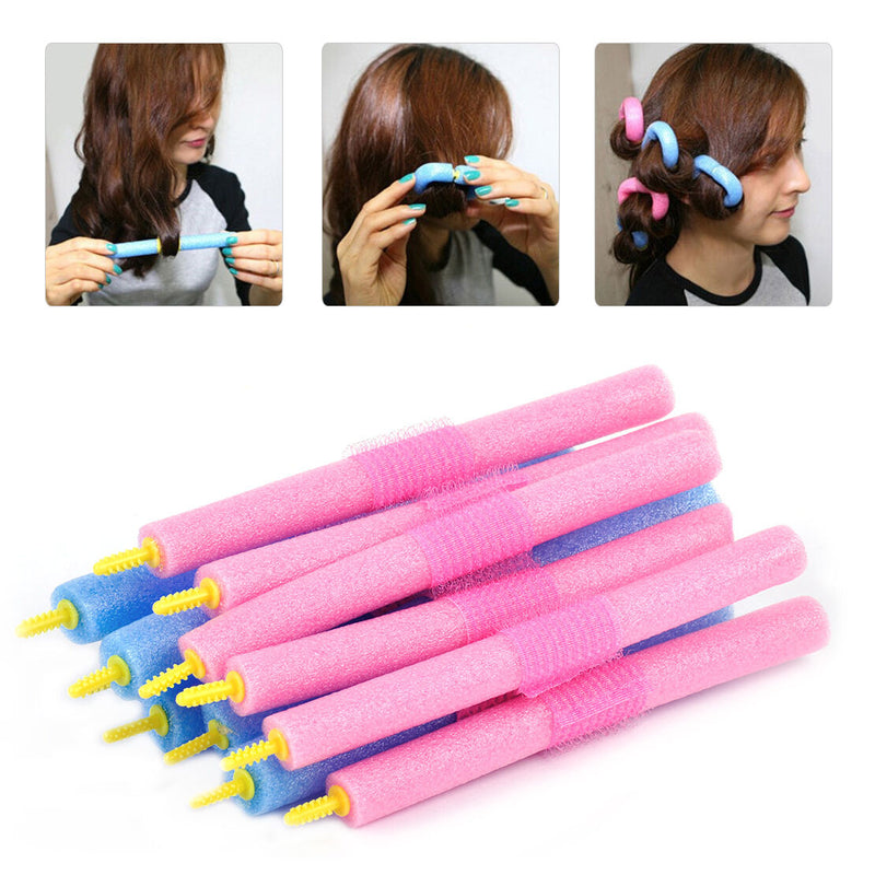 12PCS Foam Sponge Hair Roller Curler Maker Soft Twist Cling Strip Stick Styling