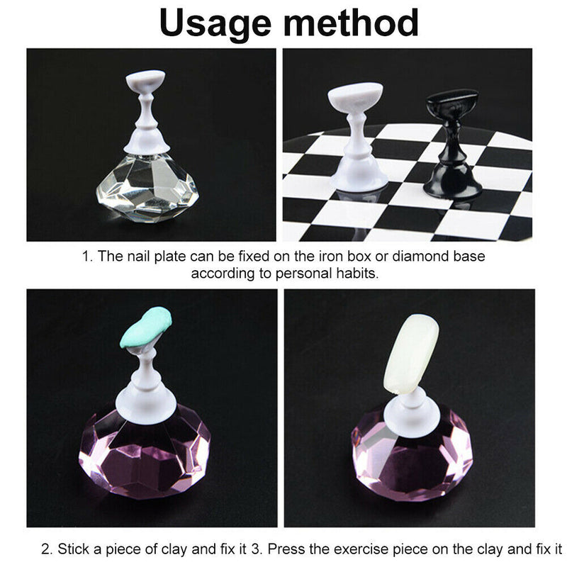 1set of DIY nail art skills holder training display stand with checkerboard