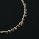 Women Clear Pink Brown Faux Crystal Beads Tinsel Narrow Hair Hoop Headband H1K1