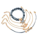 5PC/Set Punk Turtle Map Crystal Bead Multilayer Pendant Bracelet Charm Jewelr ME