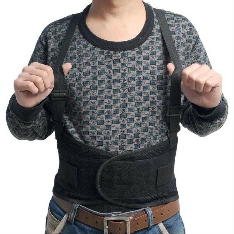 Adjustable Back Lumbar Brace Support Belt Shoulder Strap Suspenders Work J3K6