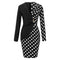 Wave Point Women Long Sleeve Lapel Stitching Formal Dress (Black M) A#S