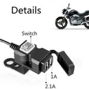 Waterproof Dual USB 12V Motorcycle Handlebar Charger Socket w Switch & Mounts â„–[