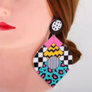Exquisite Colorful Acrylic Long Drop Dangle Pop-Art Cubic Pattern Gift Women