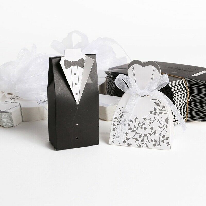 50 pairs dragee Box black groom + white bride for Wedding S3S3