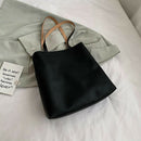 Fashion PU Handbag Women Totes Simple Large Capacity Shoulder Bag (Black)