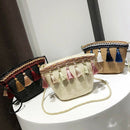 Women Tassel Coin Purse Diagonal Across The Shoulder Rattan Beach Bag(Brown