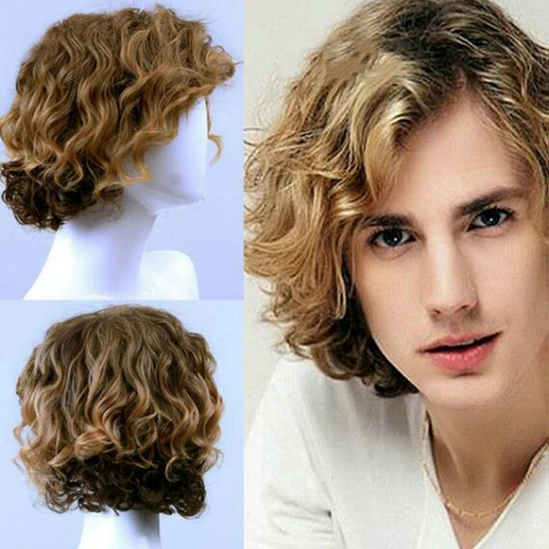 Handsome Quiff Wig for Men's Male Hairdo Can restyle Short Curly Hair Wig Toupee