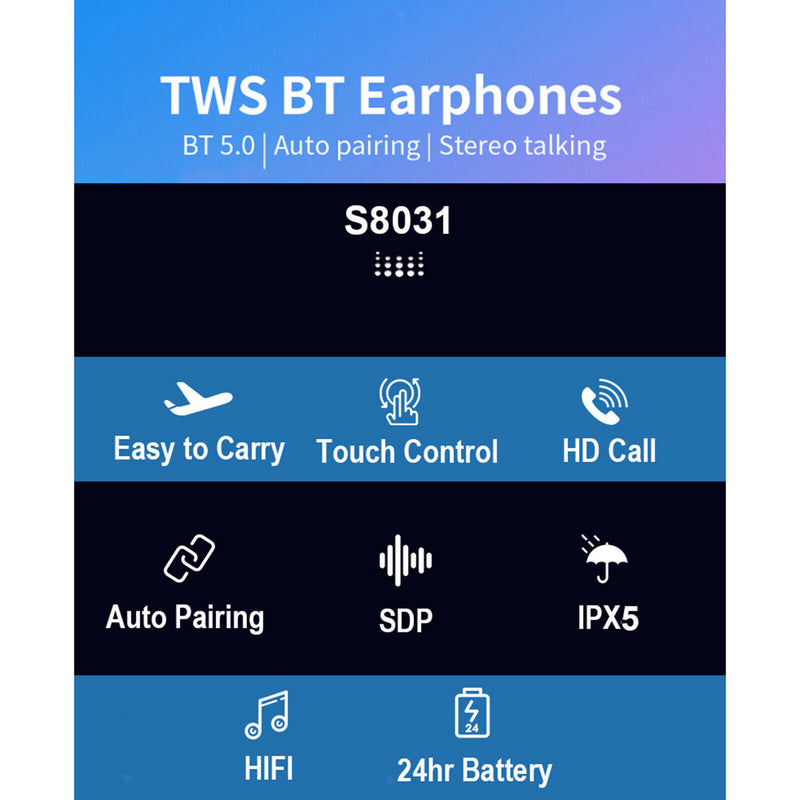 Mini Ture Wireless Stereo Bluetooth 5.0 TWS Earbuds Headset w/ Charging Case