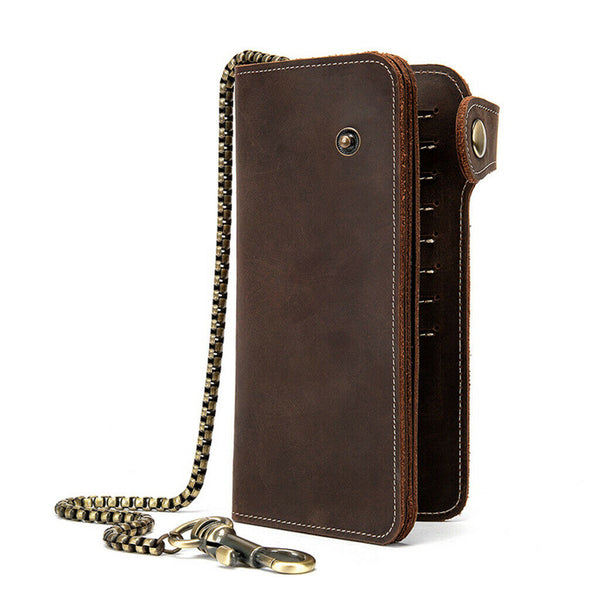Men's Long Clutch Wallet Credit Card Bifold Holder Purse with Anti-Theft Chain