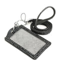 Black Rhinestone Bling Crystal Lanyard Sling Vertical Card ID Badge Holder  A
