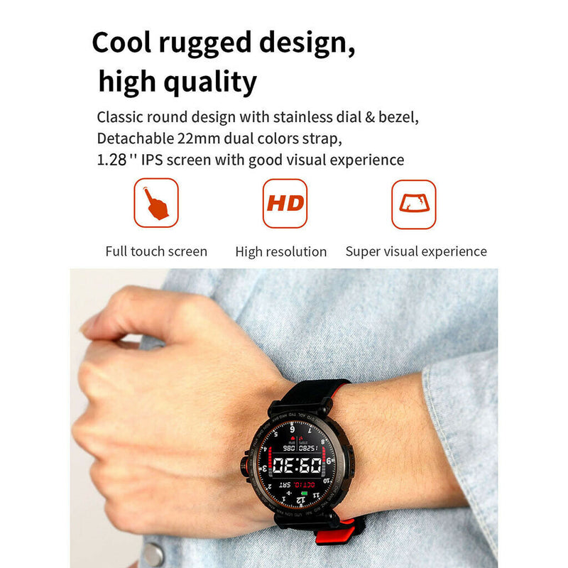 Smart Watch for Android Mens Heart Rate Blood Pressure Monitor Black+Red