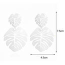 Hollowed Leaf Dangle Ear Stud Elegant Women Drop Earrings Jewelry (White) A