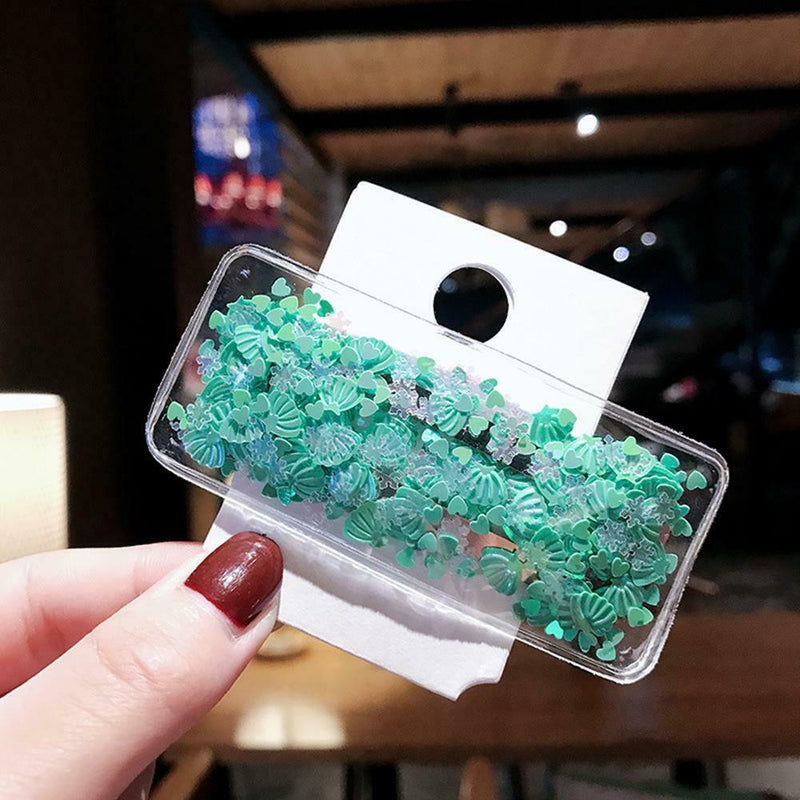 Korean Sequins Flower Fringe Hairpin Women Ponytail BB Hair Clip (Green) A