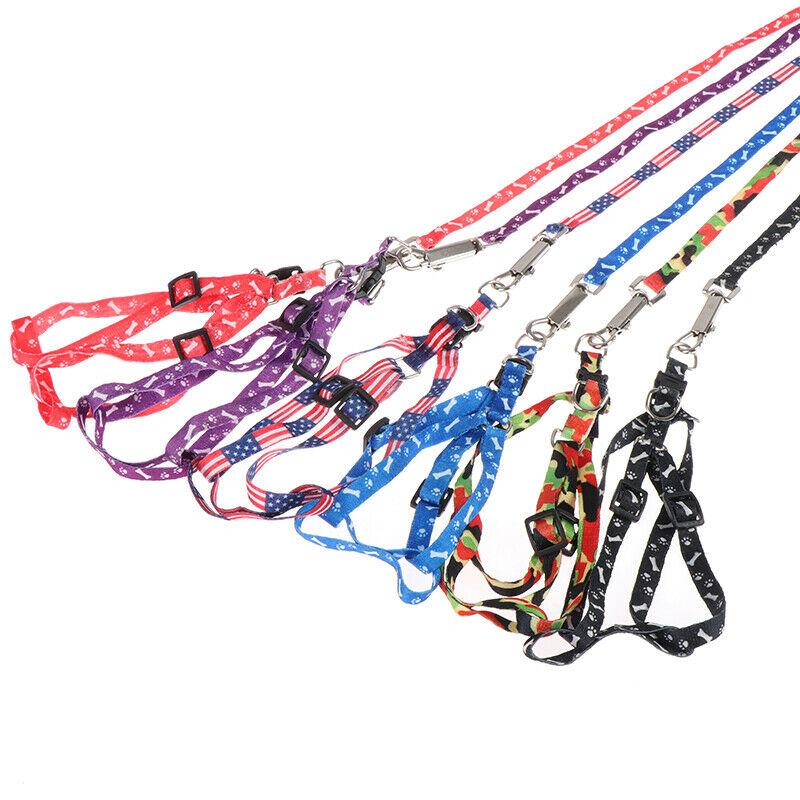 1CM Width Small Pet Dog Cat Print Rope Lead Leash Harness Adjustable Chest S Bj