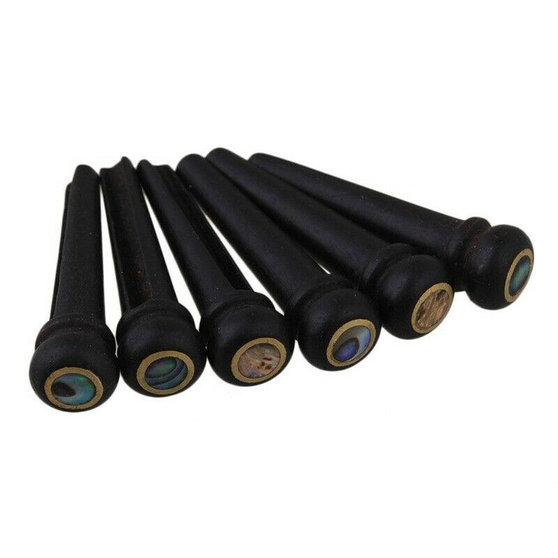 6Pcs Black Ebony Shell Guitar Bridge Bone Pins Set with Green Abalone Dot F