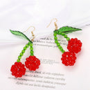 Bohemian Beads Fruit Beads Earrings Cherry Leaves Silicone Pendant Ears WomeT5D3
