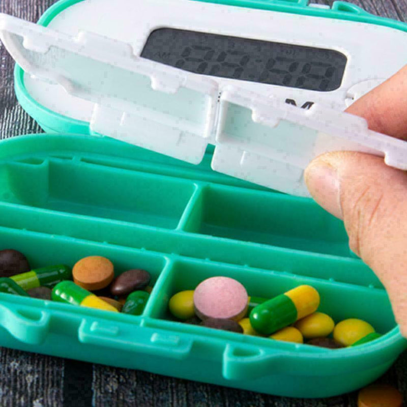 4 Grids Plastic Medicine Storage With Alarm Reminder Organizer Sorter P Box M5R1