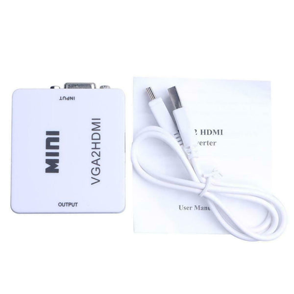 Mini VGA To HDMI Converter With Audio VGA2HDMI Video Box Adapter White