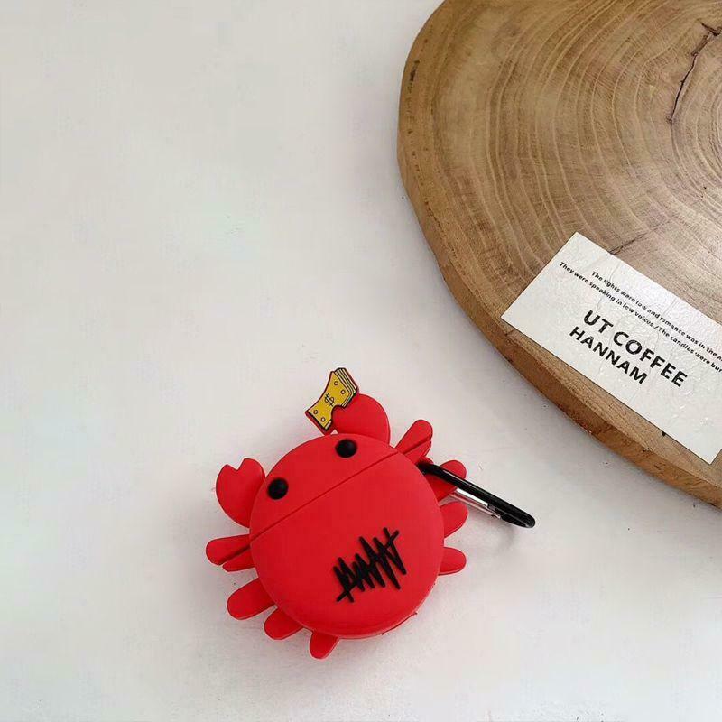 Red Crab Pattern Case Silicone Protective Cover with Carabiner for Airpods 1/2