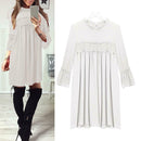 Solid Color Loose Straight Dress Pleated Women Chiffon Dresses (White S)