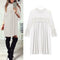 Solid Color Loose Straight Dress Pleated Women Chiffon Dresses (White S)