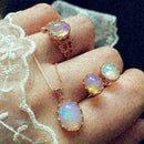 Fashion Moonstone Ring+Earrings+Necklace Stainless Steel Chain Jewelry Set D6D4