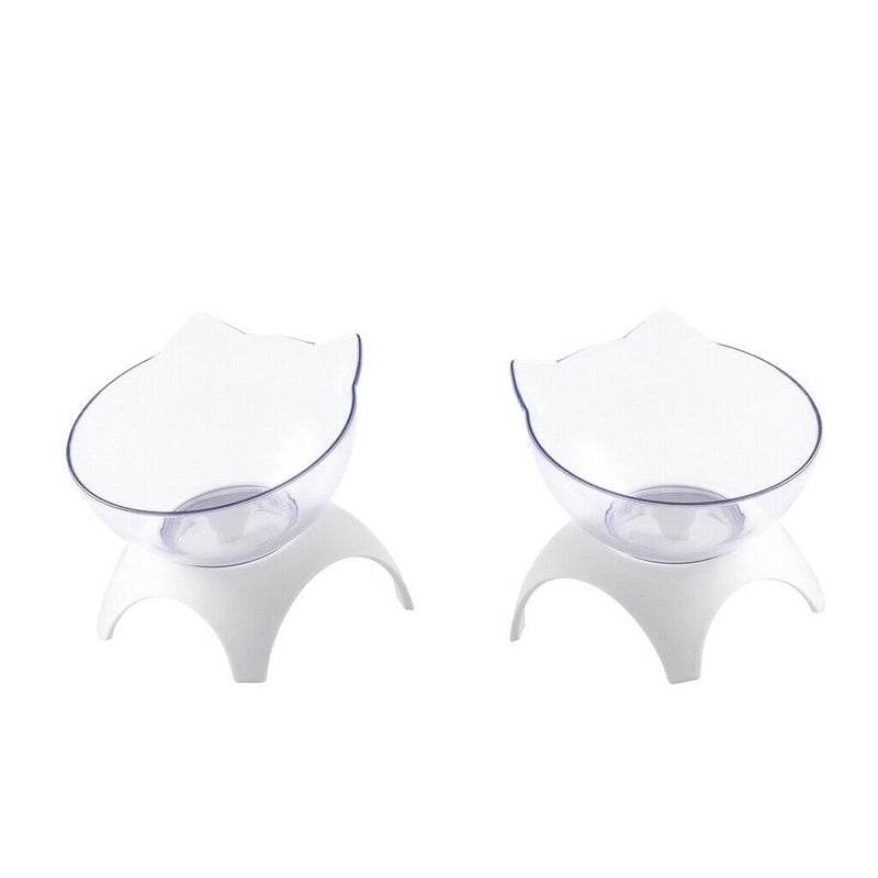 2x Cat Kitty Elevated Bowls Raised Container For Cats And