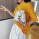 Women Drawstring Shoulder Bags Daisy Print Cherry Small Crossbody Pocket