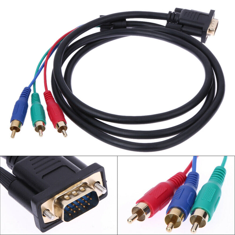 1.5m 5Ft VGA to TV 3 RCA Component AV Adapter Cable for PC Laptop