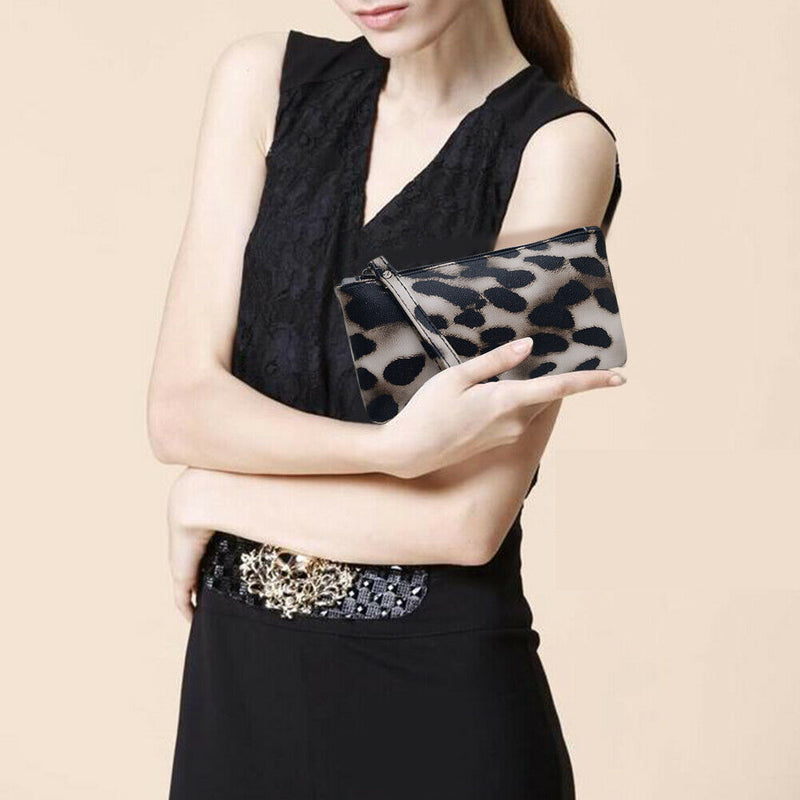 Women PU Leather Clutch Bags Leopard Printed Female Girl Money Coin Purse Zipper