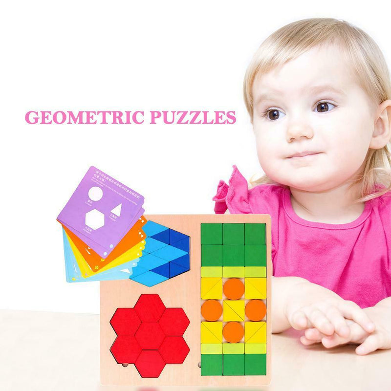 Wood Geometric Puzzle Toys Kids Children Montessori Jigsaw Educational Game Kits