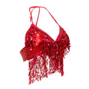 Womens Glitter Sequin Tassel Halter Crop Top Latin Belly Dancing Bra Top Red