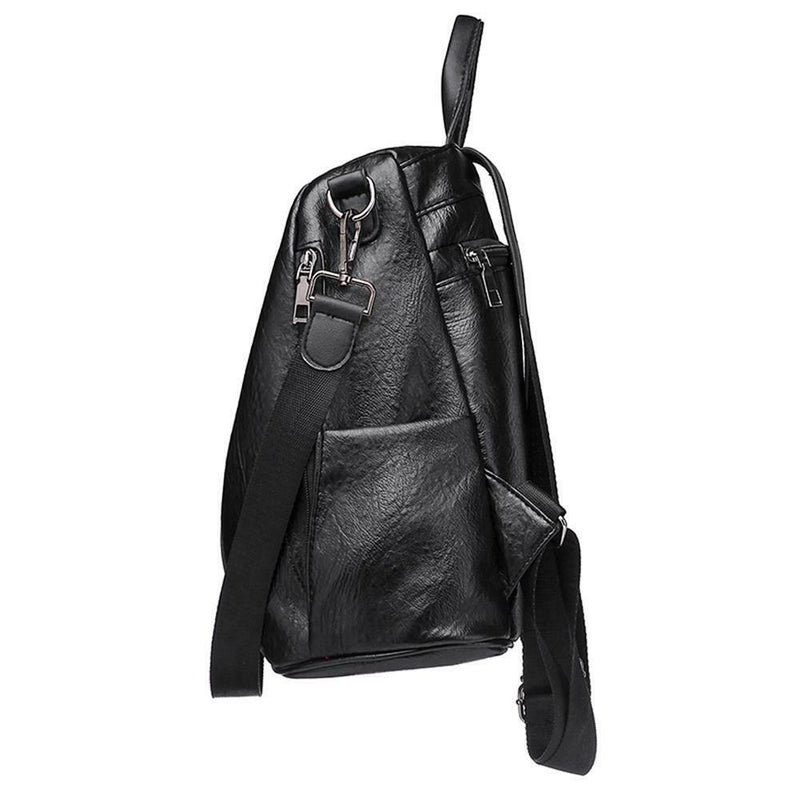 Solid Color Knapsack Women Backpacks Anti-theft PU Leather Rucksack (Black) SN9F