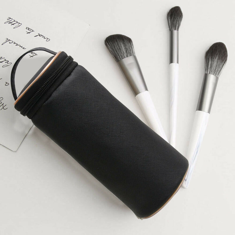 Portable PU Leather Makeup Brushes Holder Cosmetic Tools Organizer (Black) A
