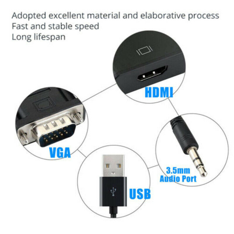 1080P VGA Male To HDMI Output Convert Adapter HD+ Audio TV AV HDTV Video JZP