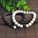 2pcs Balanced Howlite Matte Black & White Beaded Bracelets for Lovers His & Hers