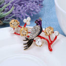 Rhinestone Brooches Cute Bird Flower Tree Branches Scarf Buckle for Women