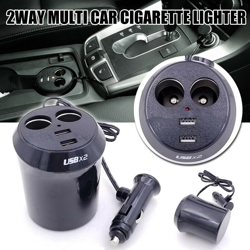Cup Shape 2Way Car Cigarette Lighter Socket Dual USB Charger Splitter Adapter l-