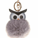 New Cute Pompom Fluffy Owl Keychain Faux Rabbit Fur Ball Women Bag Car Pend J1F2