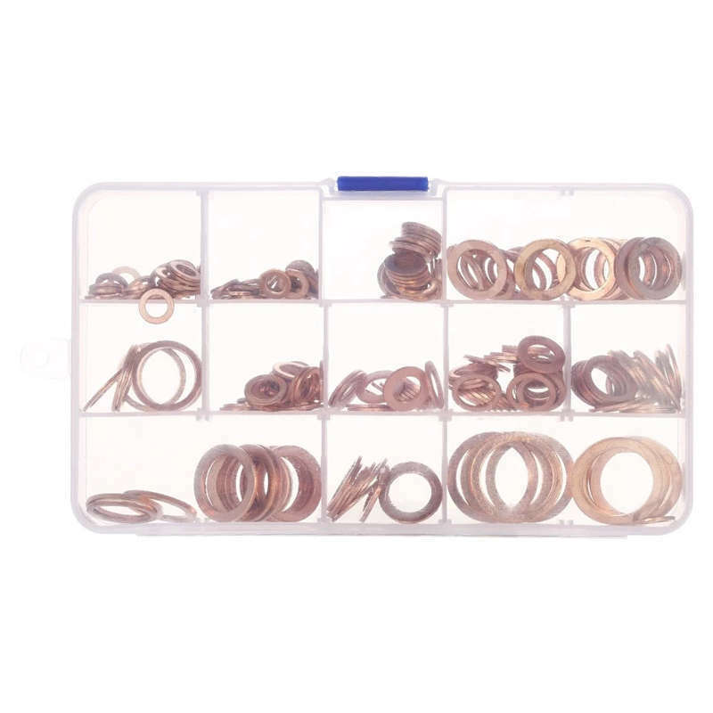 280 Pcs Assorted Copper Washer Gasket Set Flat Ring Seal Assortment Kit M5- G1M7