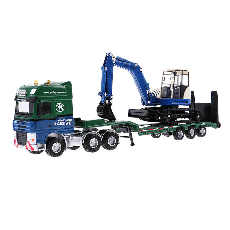 1:50 Scale Engeering Car Series Flatbed Trailer+Excavator for Kids Toys Gift
