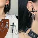 Goth Punk Rock Black Cross Chain Wrap Cuff Earrings Jewelry Piercing Required