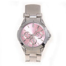 Lady Quartz Wrist Watch Wristwatch Round Pink Rhinestone Dial Steel Band