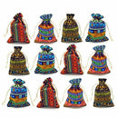 12pc Egyptian Style Jewelry Coin Pouch Print Drawstring Gift Bag Cotton Sac Q7J7