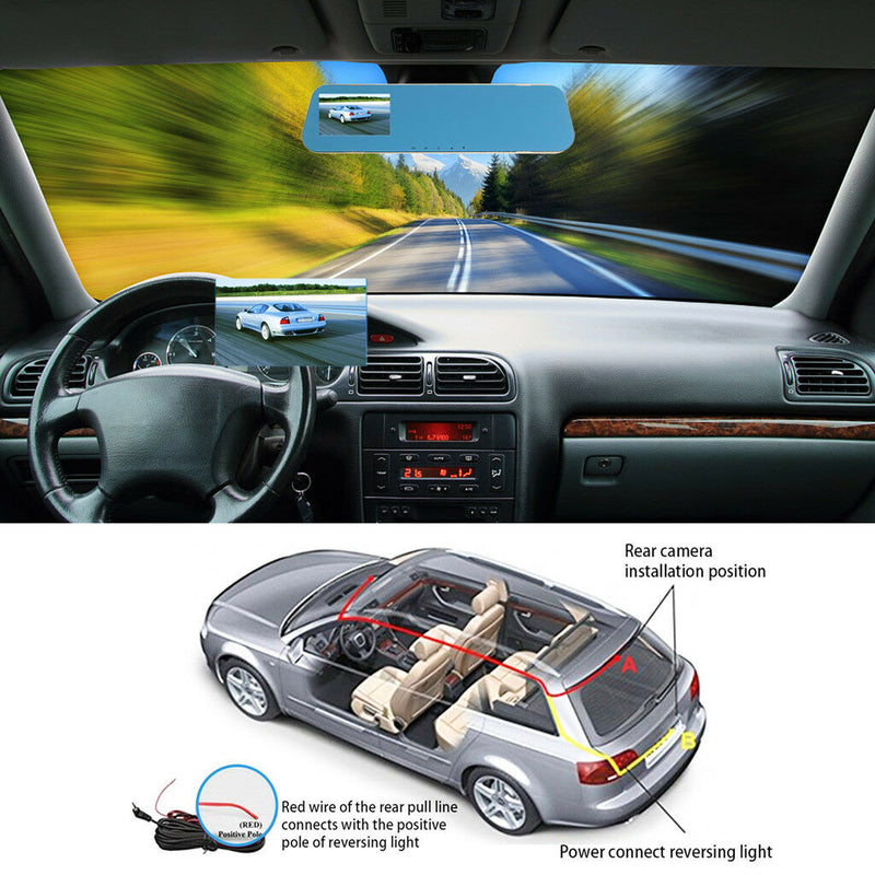 Vehicle V40 Recorder Two-lens Rear View Mirror Camera Video Dashcamera Full HD