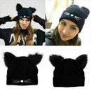 Women Devil Horns Cat Ear Winter Beanie Crochet Braided Ski Cap Wool QA Kni J5M5