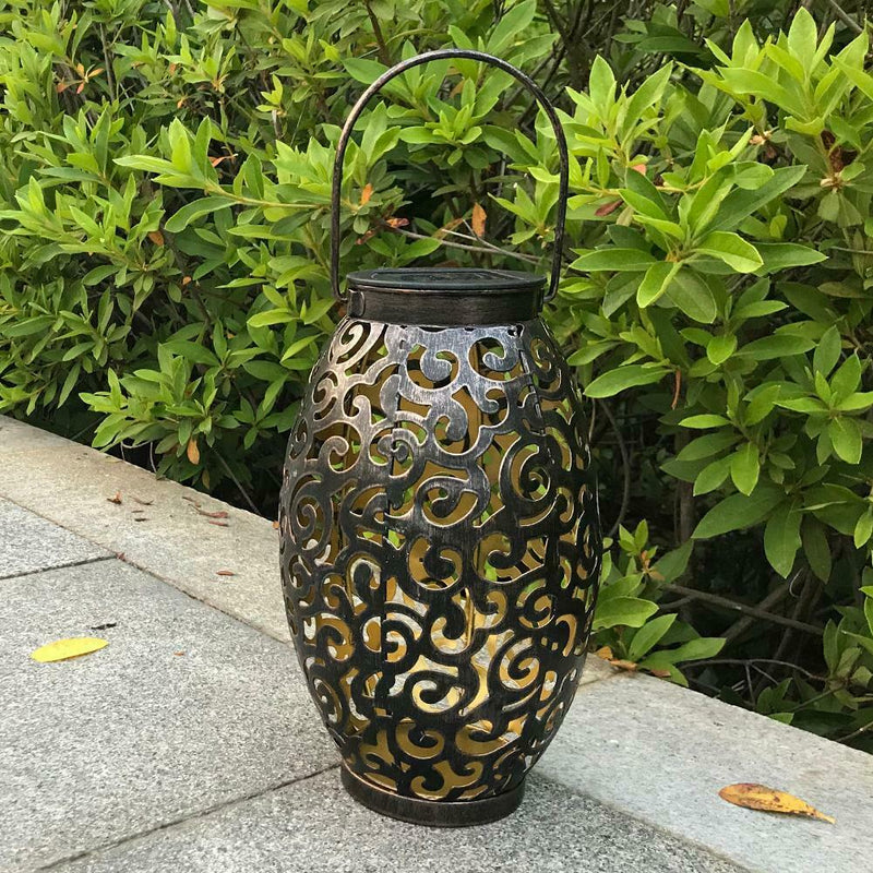Solar LED Hanging Light Retro Hollow Metal Cloud Lantern Outdoor Decor Lamp