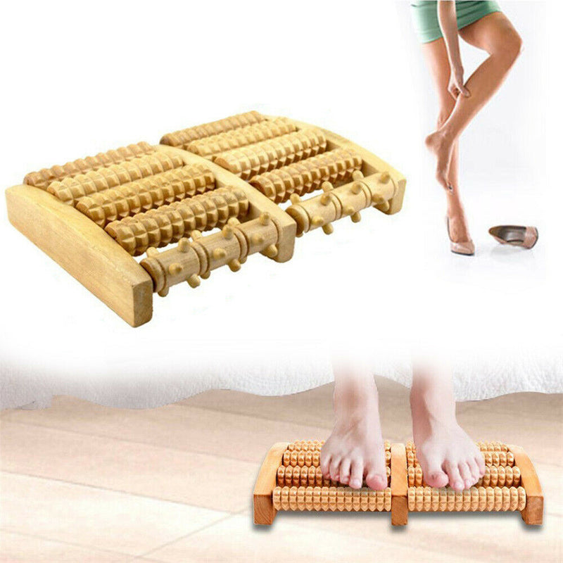Large Dual Foot Massager Roller Rows Feet Care Relax Wood Bamboo Stress Massage