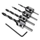 4Pcs HSS 5 Flute Countersink Drill Bit Set Screw Woodworking Chamfer Tool